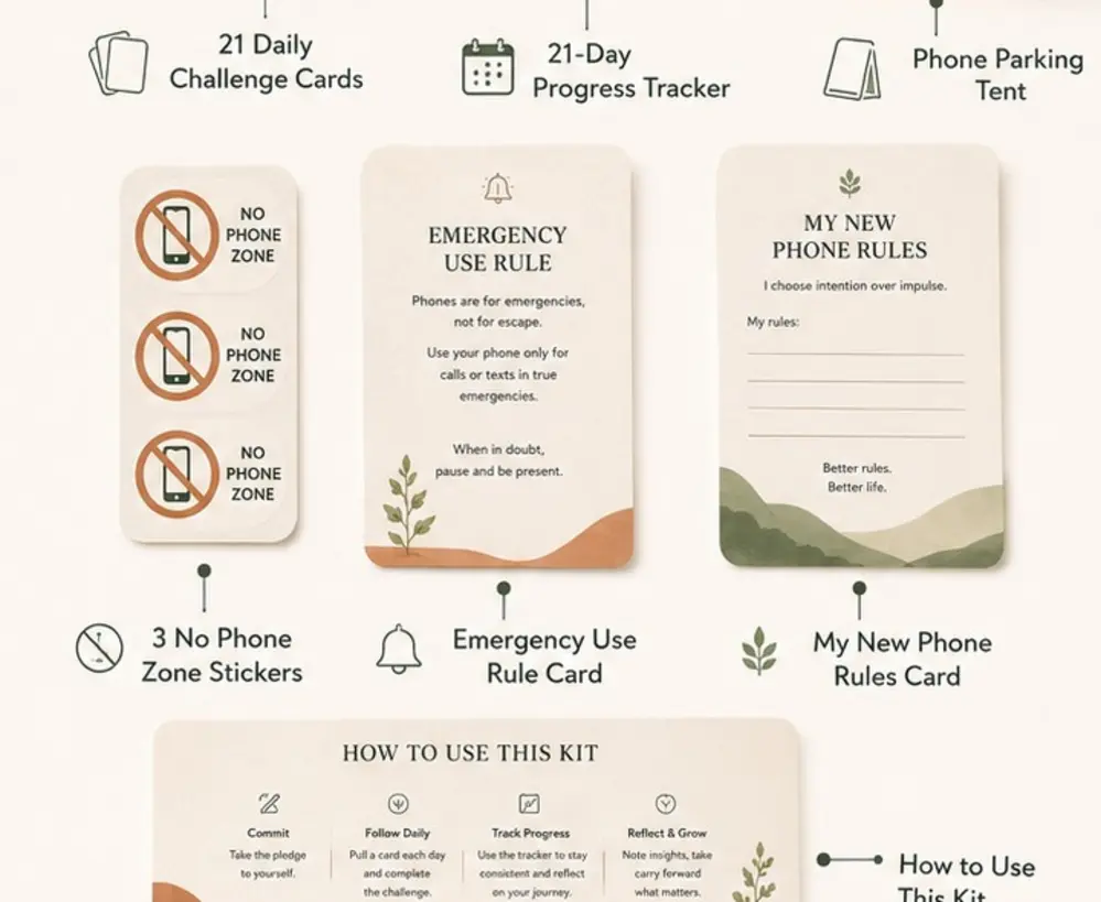 No Phone Zone stickers, Emergency Use Rule card and My New Phone Rules card